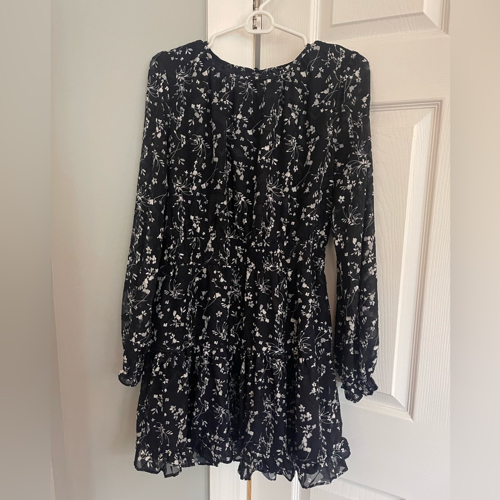 Lulus Floral Navy Longsleeve Dress - Size M